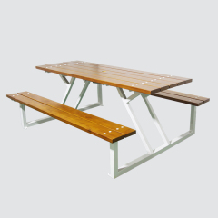 outdoor wooden picnic table and bench