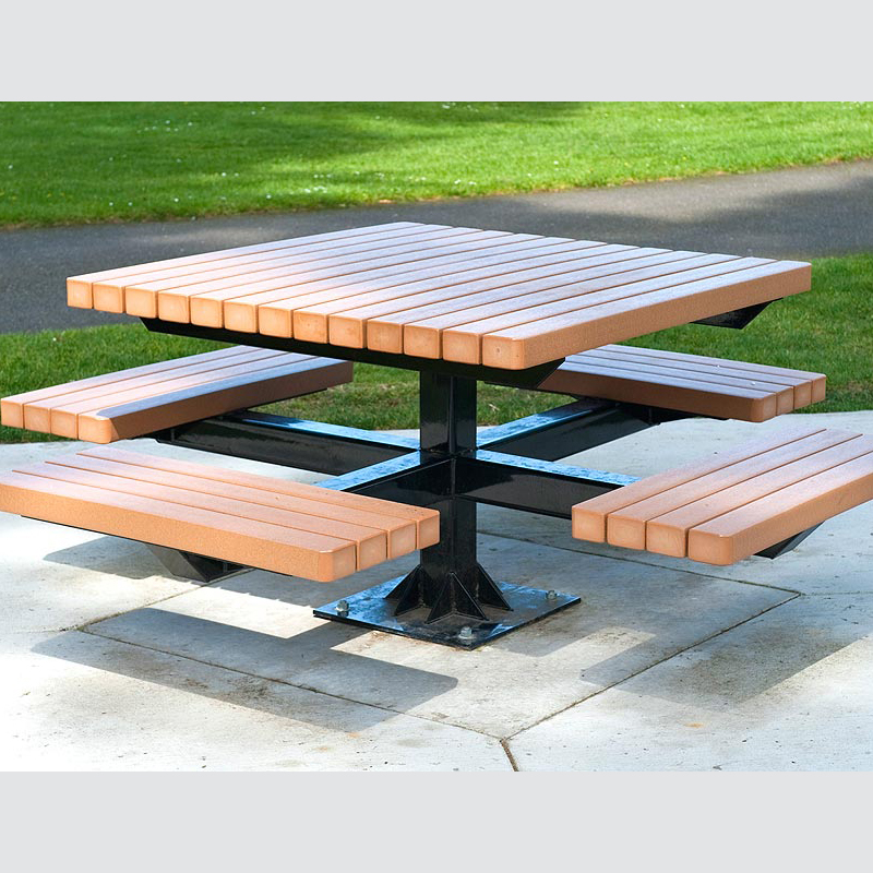 Outdoor park wood picnic tables