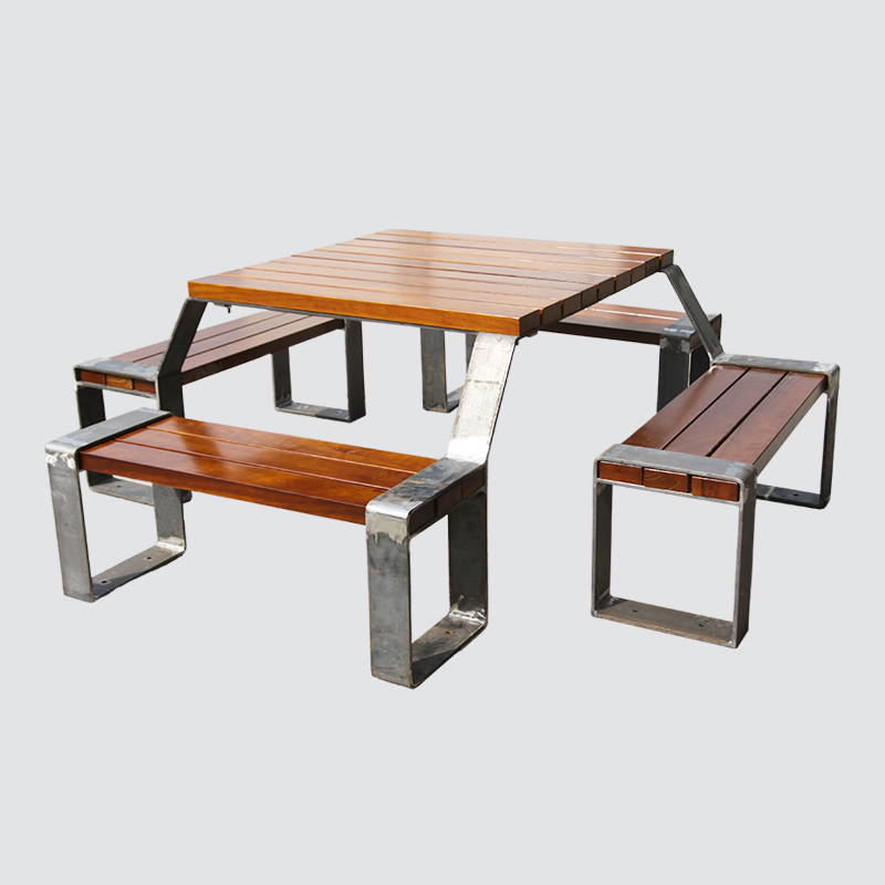 Square Outdoor Dining Table One-Piece Set Picnic Table Benches