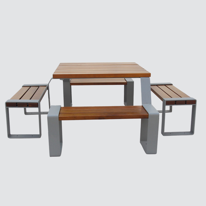 Square Outdoor Dining Table One-Piece Set Picnic Table Benches