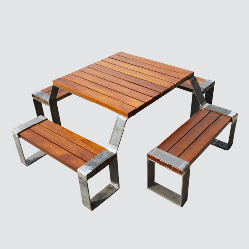 Square Outdoor Dining Table One-Piece Set Picnic Table Benches