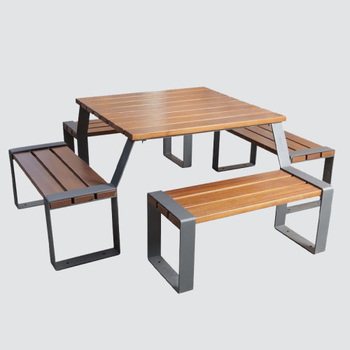 Square Outdoor Dining Table One-Piece Set Picnic Table Benches