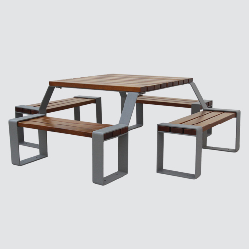 Square Outdoor Dining Table One-Piece Set Picnic Table Benches