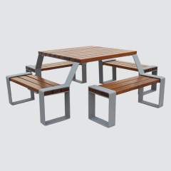Square Outdoor Dining Table One-Piece Set Picnic Table Benches