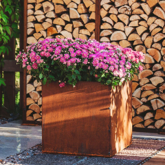 Outdoor garden gardening high rectangular corten steel flower pot manufacturers