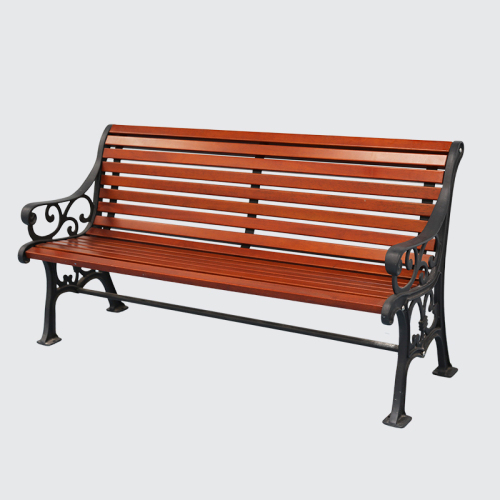 wooden patio bench with cast iron leg