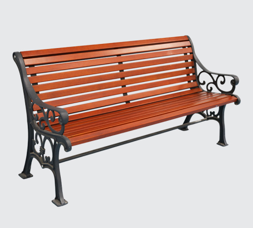 wooden patio bench with cast iron leg