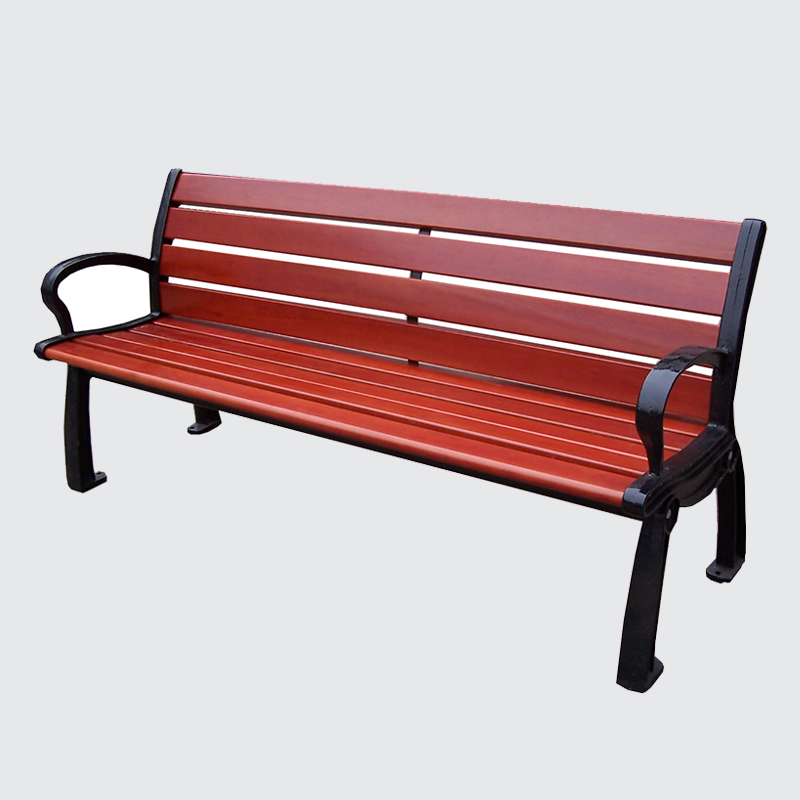 wood park bench with cast iron leg