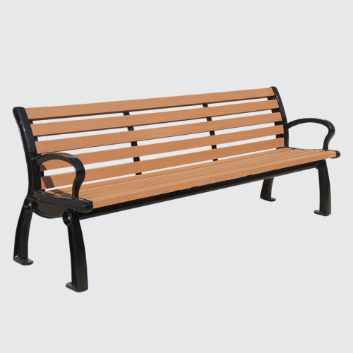 wood park bench with cast iron leg