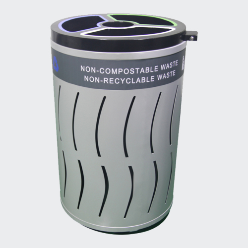 outdoor big modern round metal trash can