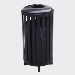 Outdoor round metal trash can