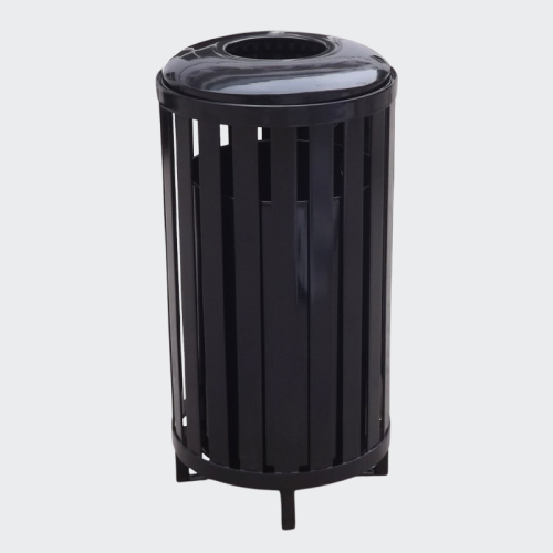 Outdoor round metal trash can
