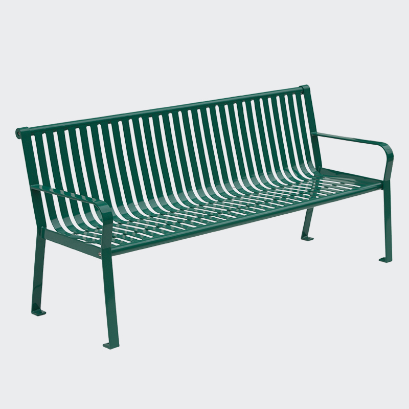 Commercial Park Bench With Backrest - Carbon Steel Flat Steel Outdoor ...