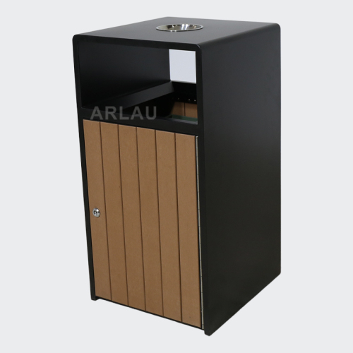 powder coating outdoor wood trash bin with ashtray