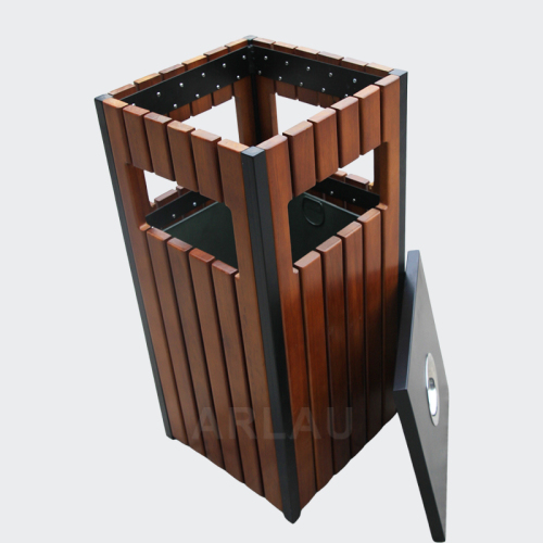 rectangular wood park trash cans