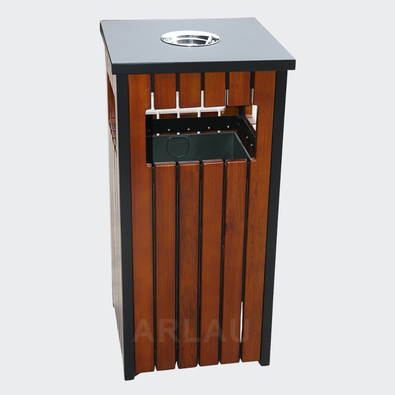 rectangular wood park trash cans