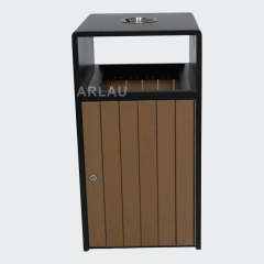 powder coating outdoor wood trash bin with ashtray