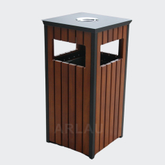 rectangular wood park trash cans