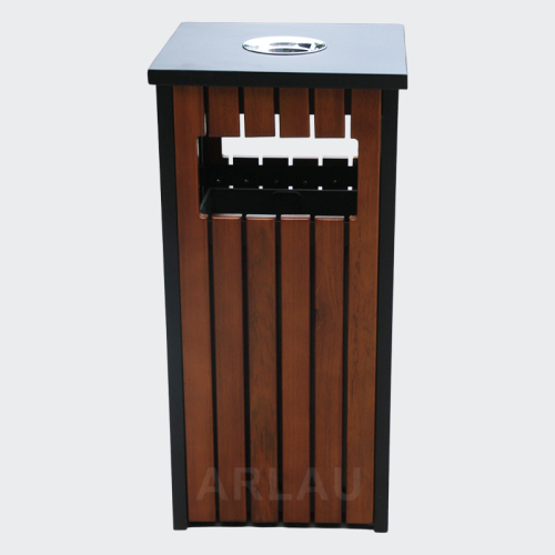 rectangular wood park trash cans