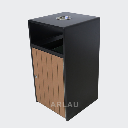 powder coating outdoor wood trash bin with ashtray