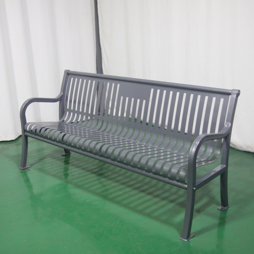 outdoor park slatted steel bench