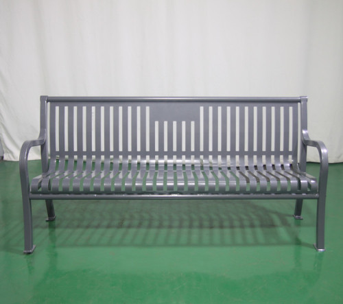 outdoor park slatted steel bench