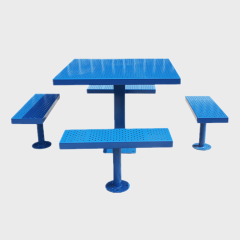 outdoor perforated steel picnic table and 4 benches