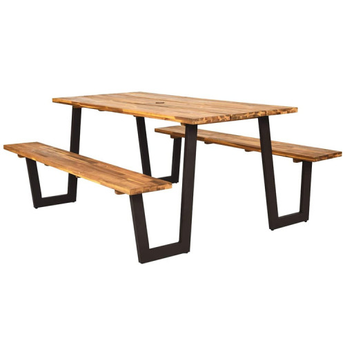 Rectangular Wooden Picnic Table with Attached Seats