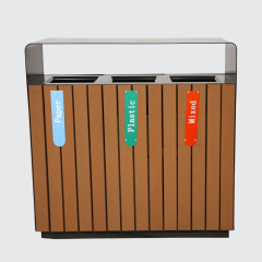 Outdoor Public 3 Compartment sWooden Waste Bins