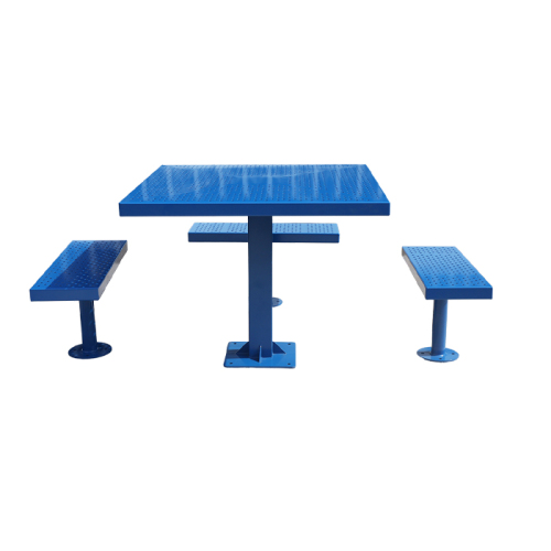 outdoor perforated steel picnic table and 4 benches