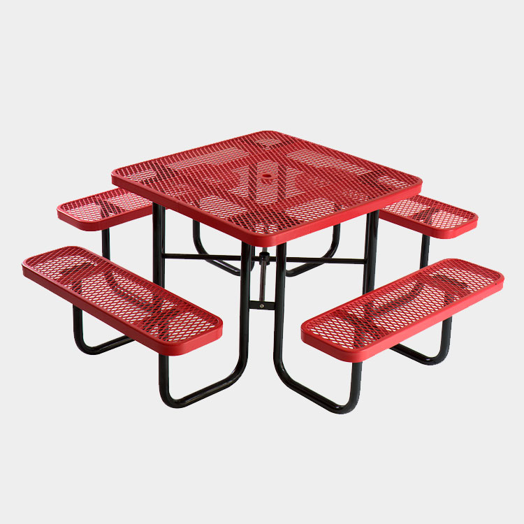 expanded metal portable square outdoor picnic table with bench