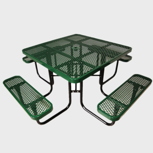 expanded metal portable square outdoor picnic table with bench