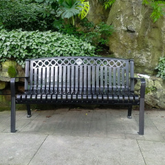 Commercial Park Bench With Curved Backrest - Carbon Steel Flat Steel Outdoor Furniture - Classic Park Bench