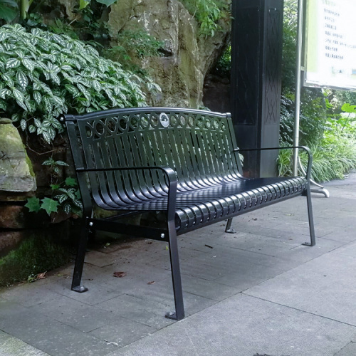 Commercial Park Bench With Curved Backrest - Carbon Steel Flat Steel Outdoor Furniture - Classic Park Bench