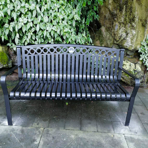 Commercial Park Bench With Curved Backrest - Carbon Steel Flat Steel Outdoor Furniture - Classic Park Bench