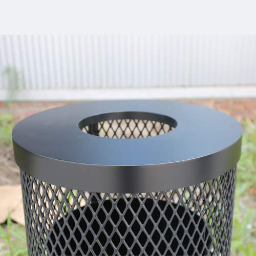 Public expanded metal outdoor black round trash can - Outdoor trash can manufacturer