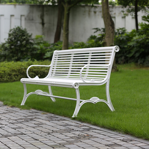 outdoor metal leisure white bench