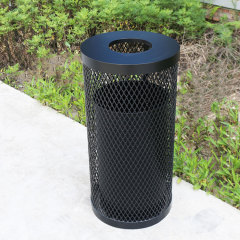 Public expanded metal outdoor black round trash can - Outdoor trash can manufacturer