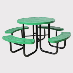 perforated steel outdoor round picnic table with umbrella hole