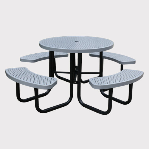 perforated steel outdoor round picnic table with umbrella hole