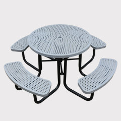 perforated steel outdoor round picnic table with umbrella hole