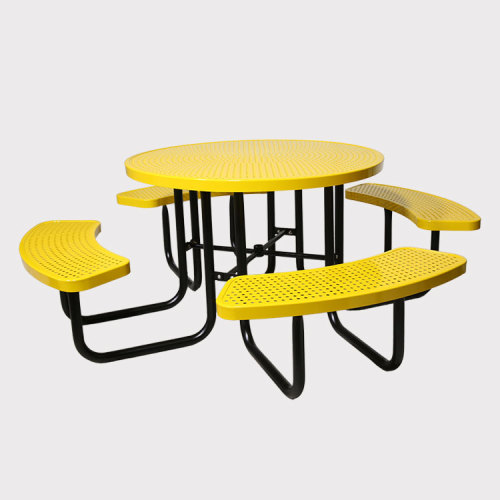 perforated steel outdoor round picnic table with umbrella hole