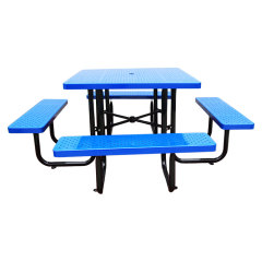 perforated metal outdoor square picnic table and benches