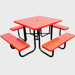 Outdoor perforated steel picnic table chair with umbrella hole