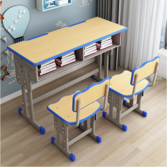 adjustable school double student desk with chair