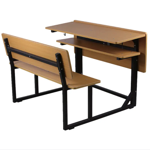 classroom wooden double desk and chair