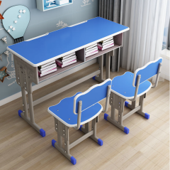 adjustable school double student desk with chair