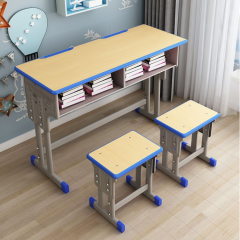 adjustable school double student desk with chair