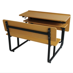 classroom wooden double desk and chair