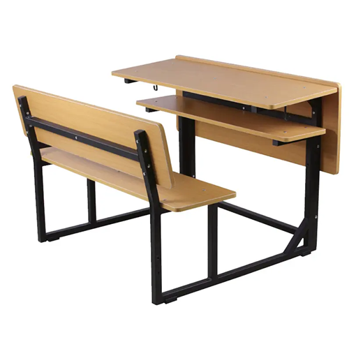 classroom wooden double desk and chair